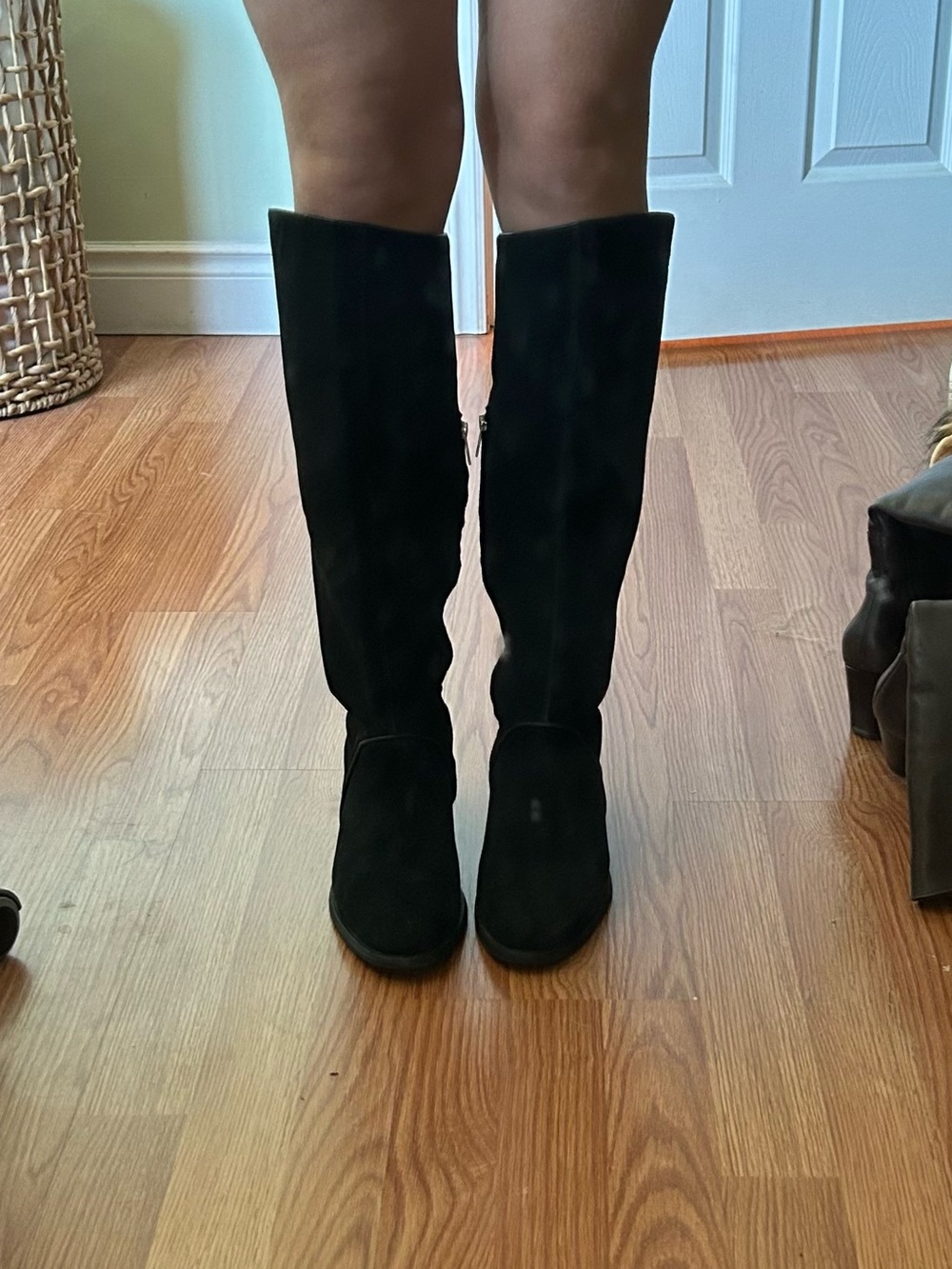 UGG Tall Black Suede Low Heel Knee Boots